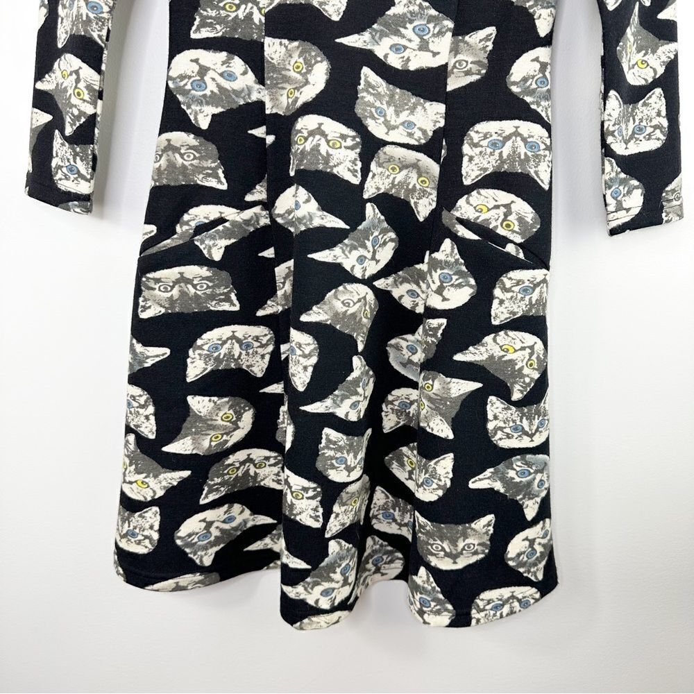 Long Sleeve Black Knit‎ Cat w/Pockets Full Skirt Dress Frock Shop Modcloth XS - Picture 13 of 13